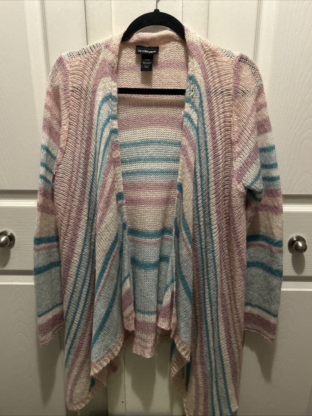 Lane Bryant Blue Purple Striped Drape Cardigan Sweater Womens 14/16